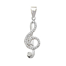 Load image into Gallery viewer, Sterling Silver Rhodium Treble Clef CZ Pendant