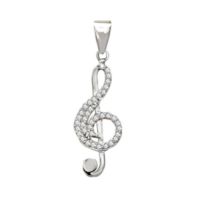 Sterling Silver Rhodium Treble Clef CZ Pendant