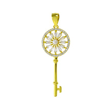 Load image into Gallery viewer, Sterling Silver Trapezoid And Round CZ And Pearl Gold Plated Key Pendant