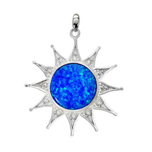 Load image into Gallery viewer, Sterling Silver Simulated Blue Opal Sun Pendant