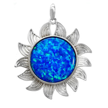 Load image into Gallery viewer, Sterling Silver Simulated Blue Opal Sun Pendant