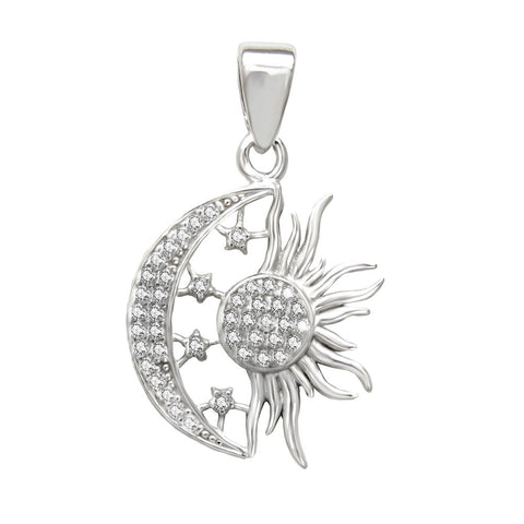 Sterling Silver Moon Star Sun Micro Pave Pendant