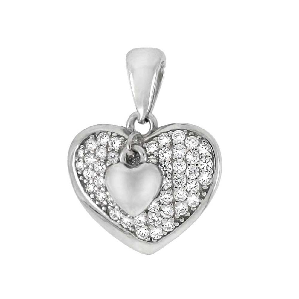 Sterling Silver Double Heart Pave CZ PendantAnd Length 0.7 inchesAnd Width 355mm