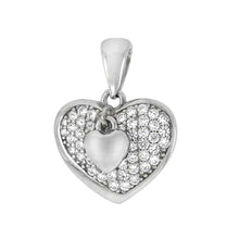 Load image into Gallery viewer, Sterling Silver Double Heart Pave CZ PendantAnd Length 0.7 inchesAnd Width 355mm
