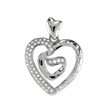 Load image into Gallery viewer, Sterling Silver Double CZ Heart Rhodium Pendant And Width 11/16 inch