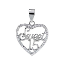 Load image into Gallery viewer, Sterling Silver SWEET 15 CZ Heart Pendant And Width 7/8 inch
