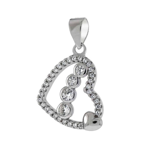 Sterling Silver Heart Shaped Pendant With CZ StonesAnd Length 7/8 inchAnd Width 15.3 mm