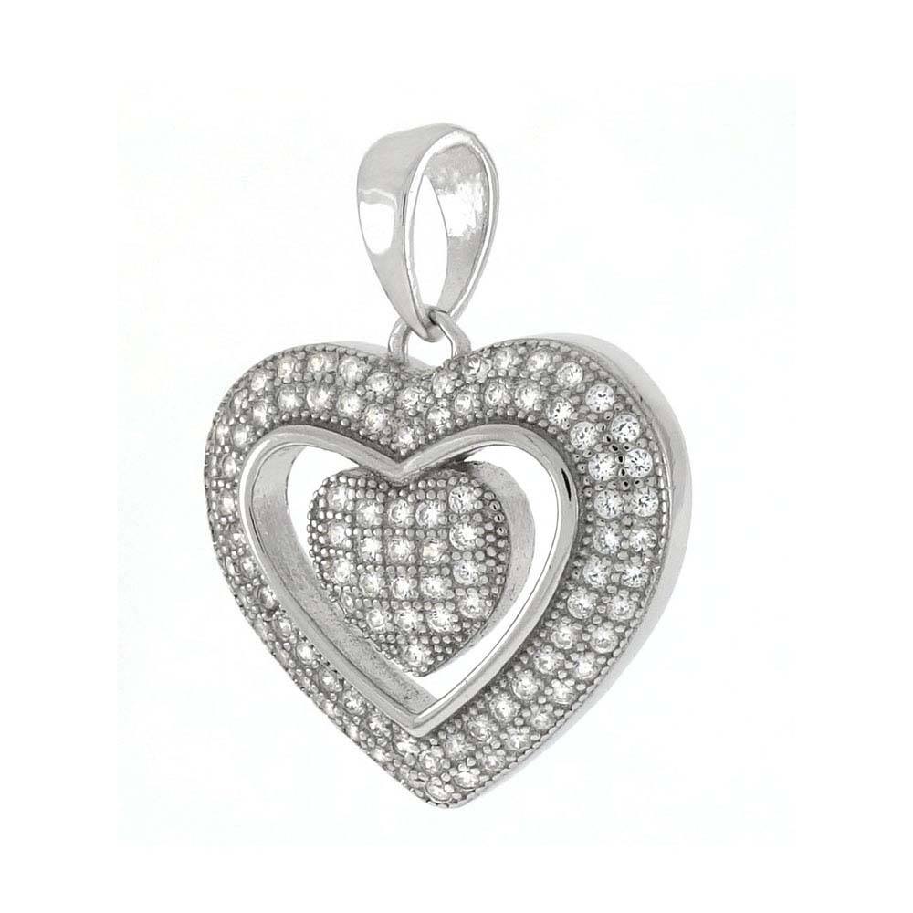Sterling Silver Double Heart Pave CZ PendantAnd Weight 4.1gramAnd Length 1 inchesAnd Diameter 17.5mm