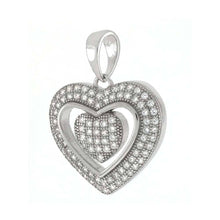 Load image into Gallery viewer, Sterling Silver Double Heart Pave CZ PendantAnd Weight 4.1gramAnd Length 1 inchesAnd Diameter 17.5mm
