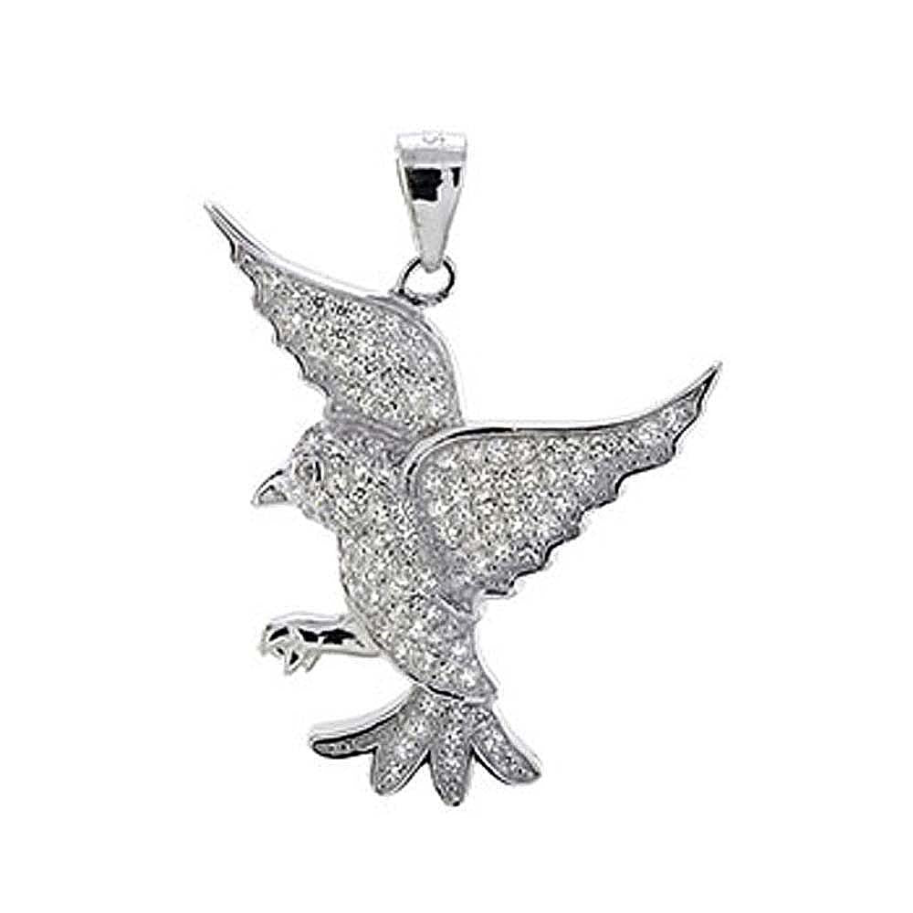 Sterling Silver Flying Bird Pave CZ Rhodium PendantAnd Length of 1 1/4