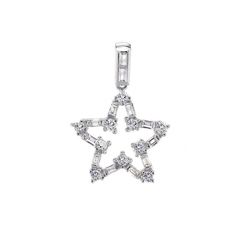 Sterling Silver Round & Baguette CZ Star Pendant And Width 1/2 inch