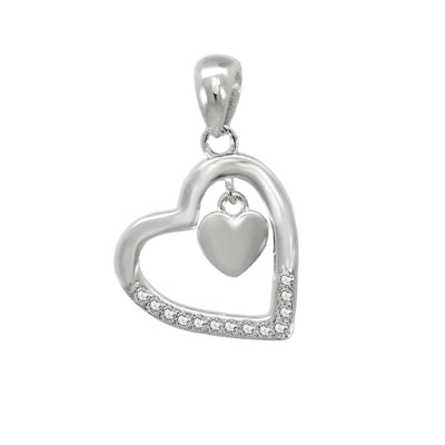 Sterling Silver Heart Rhodium Pendant Width-14.6mm, Height-7/8inch