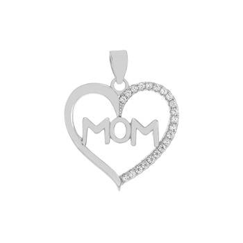Sterling Silver MOM CZ Heart Pendant