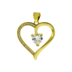 Sterling Silver 6mm Heart Cubic Zirconia CZ Gold Plated Pendant