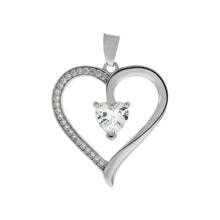 Load image into Gallery viewer, Sterling Silver 6mm Heart Cubic Zirconia CZ Rhodium Pendant - silverdepot