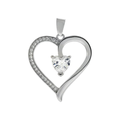 Sterling Silver 6mm Heart Cubic Zirconia CZ Rhodium Pendant - silverdepot