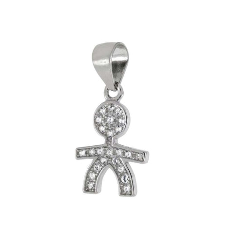 Sterling Silver Boy Shaped Pendant with Cubic Zirconia Stones and Height .75 inch, Width 10mm