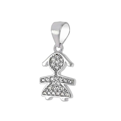 Sterling Silver Girl Shaped Pendant With Cubic Zirconia StonesAnd Length ��� inchAnd Width 10mm