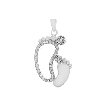Sterling Silver Mom and Baby Feet CZ Rhodium Pendant