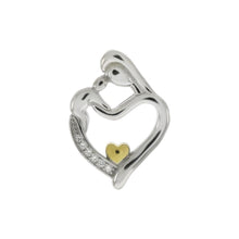 Load image into Gallery viewer, Sterling Silver Mother and Child CZ Heart Gold Plated Rhodium Pendant - silverdepot