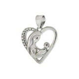 Sterling Silver Mother and Child CZ Heart Rhodium Pendant
