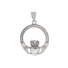 Load image into Gallery viewer, Sterling Silver Cubic Zirconia Claddagh PendantAnd Diameter 20mm