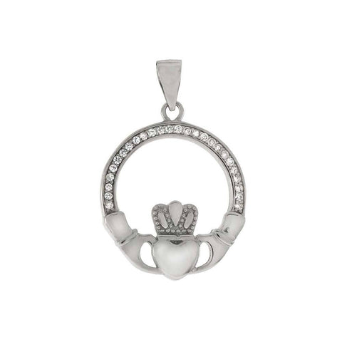 Sterling Silver Cubic Zirconia Claddagh PendantAnd Diameter 20mm