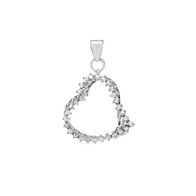 Sterling Silver Clear CZ Hear Rhodium Pendant