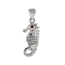Load image into Gallery viewer, Sterling Silver Seahorse Shaped Pendant With Ruby And CZ StonesAnd Length 1 inchAnd Width 9.8 mm