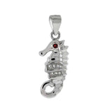 Sterling Silver Seahorse Shaped Pendant With Ruby And CZ StonesAnd Length 1 inchAnd Width 9.8 mm