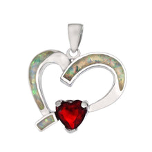 Load image into Gallery viewer, Sterling Silver Red CZ With Simulated White Opal Heart PendantAnd Length 1 inchesAnd Width 23.5mm