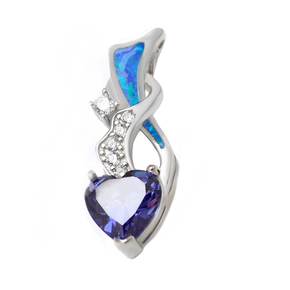 Sterling Silver Simulated Blue Opal With Tanzanite Heart Pendant