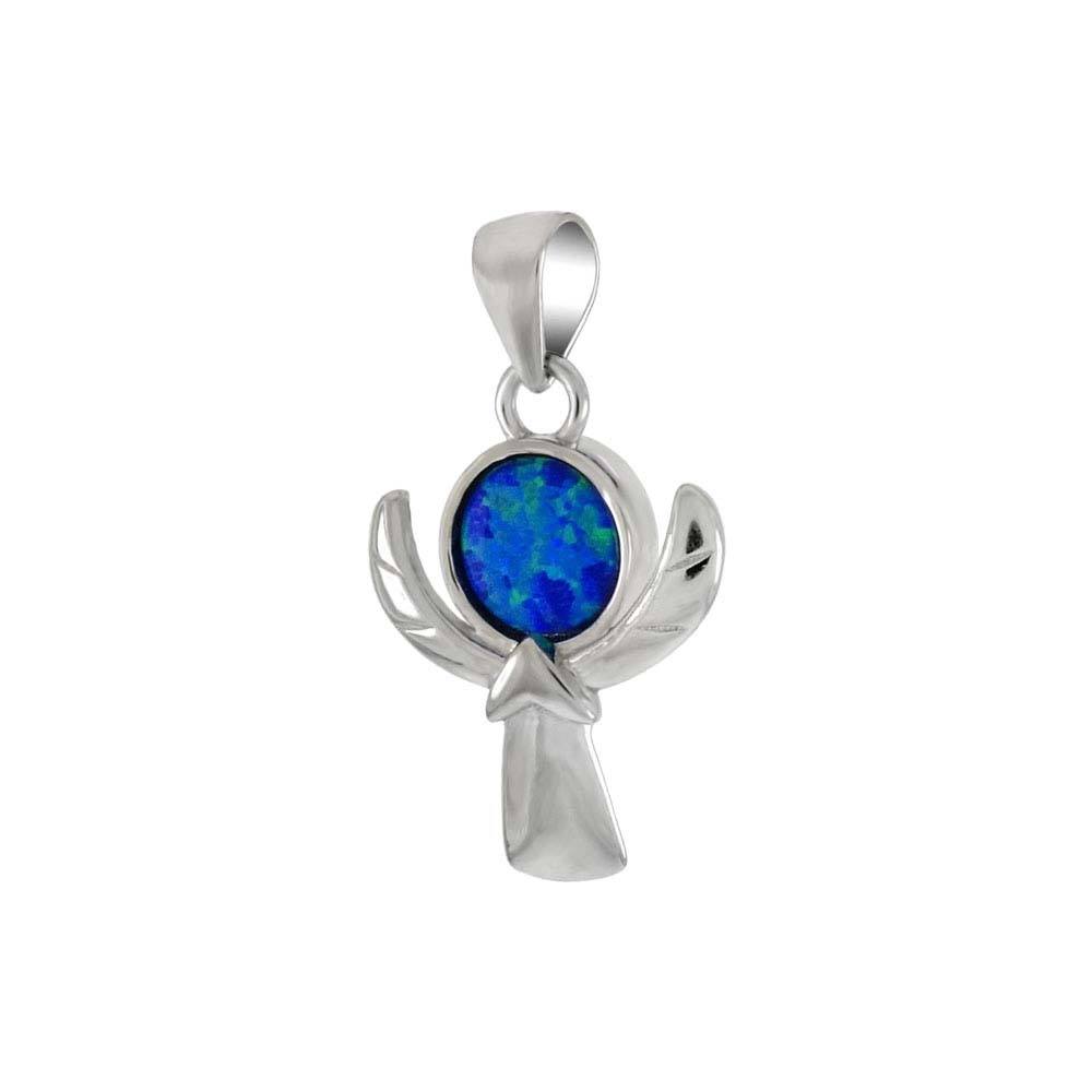 Sterling Silver Simulated Blue Opal Angle Pendant