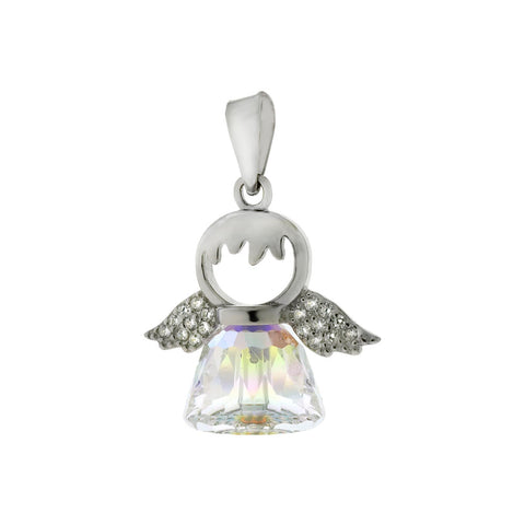 Sterling Silver Crystal Angel With Pave Cubic Zirconia Pendant