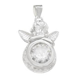 Sterling Silver 10mm Round CZ Angel Pendant