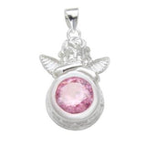 Sterling Silver 10mm Round Pink CZ Angel Pendant