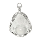 Sterling Silver Chalcedony Happy Buddha With CZ Rhodium Pendant
