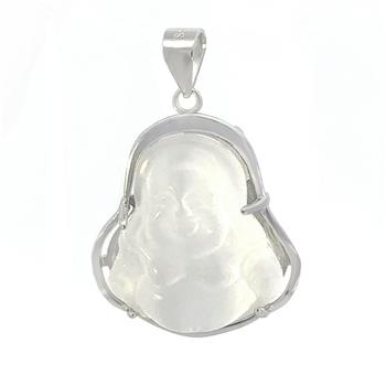 Sterling Silver Cat Eye Happy Buddha Rhodium Pendant Width-19.2mm, Height-1 2/8 inch