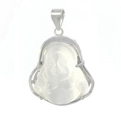 Sterling Silver Cat Eye Happy Buddha Rhodium Pendant Width-19.2mm, Height-1 2/8 inch