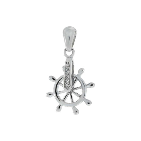 Sterling Silver CZ Ship wheel Charm