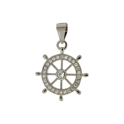 Sterling Silver Cubic Zirconia Marine Wheel Pendant