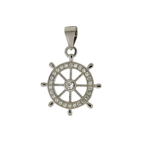 Sterling Silver Cubic Zirconia Marine Wheel Pendant