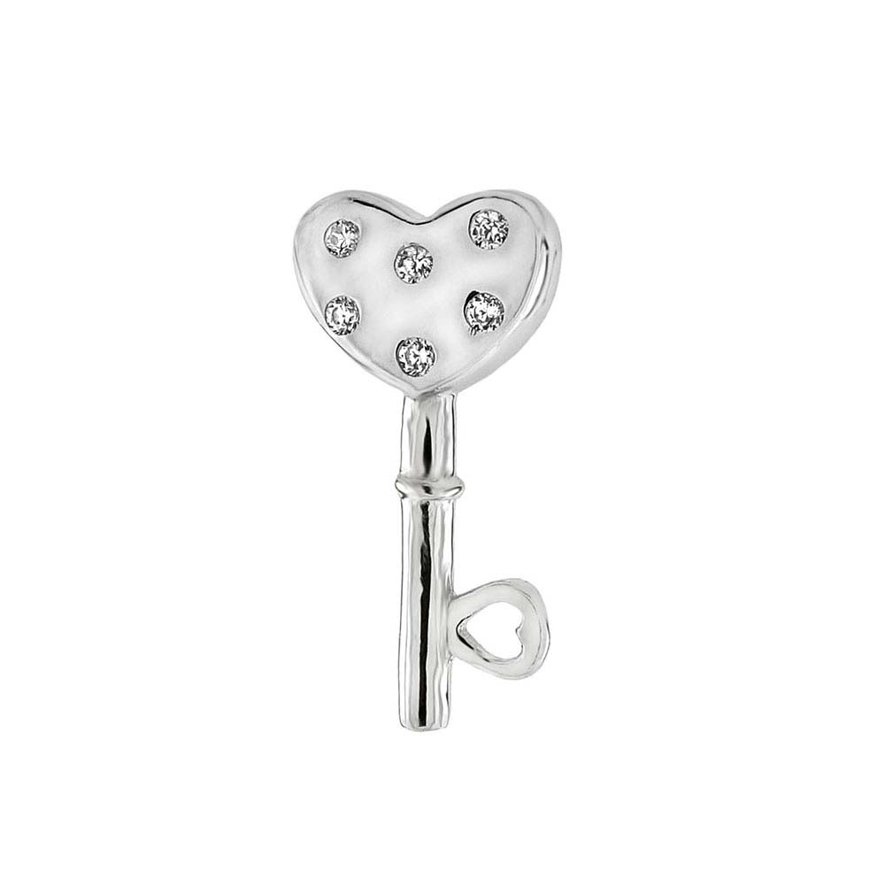 Sterling Silver Cubic Zirconia Key Pendant And Width 9.5 mm