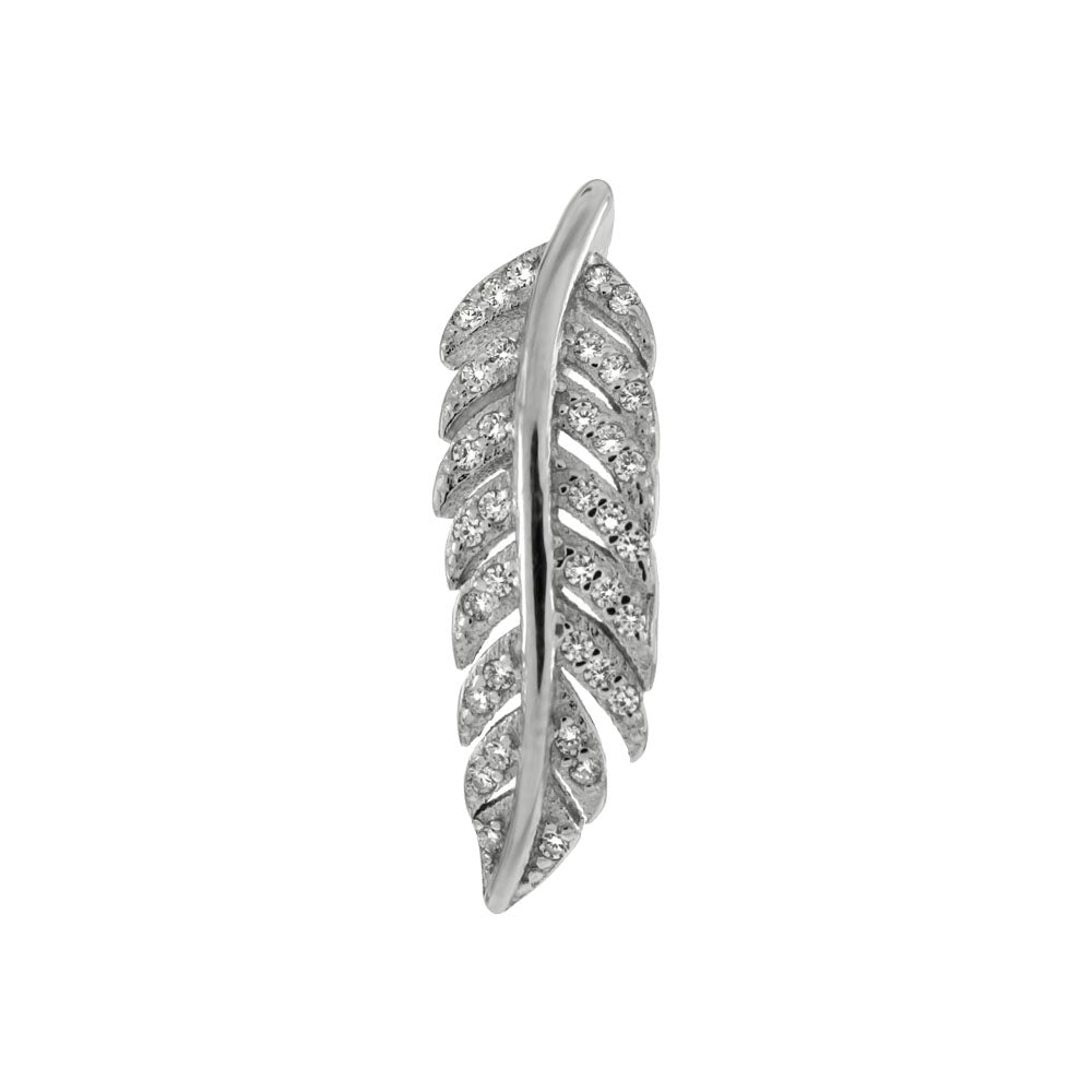 Sterling Silver Pave Cubic Zirconia Feather Pendant