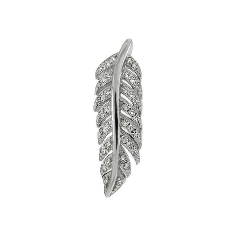 Sterling Silver Feather Shaped Pendant With Pave CZ