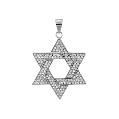 Sterling Silver Micro Pave Star Of David Pendant Width-25.4mm, Height-1.5inch