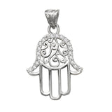 Sterling Silver Evil Eue Hamsa Hand CZ Pendant Width-16.8mm, Height-1 1/4inch