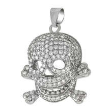 Load image into Gallery viewer, Sterling Silver Pave CZ Skull and Crossbones Pendant