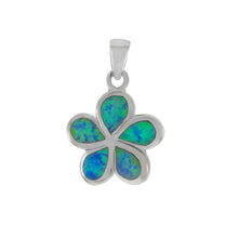 Load image into Gallery viewer, Sterling Silver Simulated Blue Opal Flower Shaped PendantAnd Length ��� inchAnd Diameter 13.4 mm