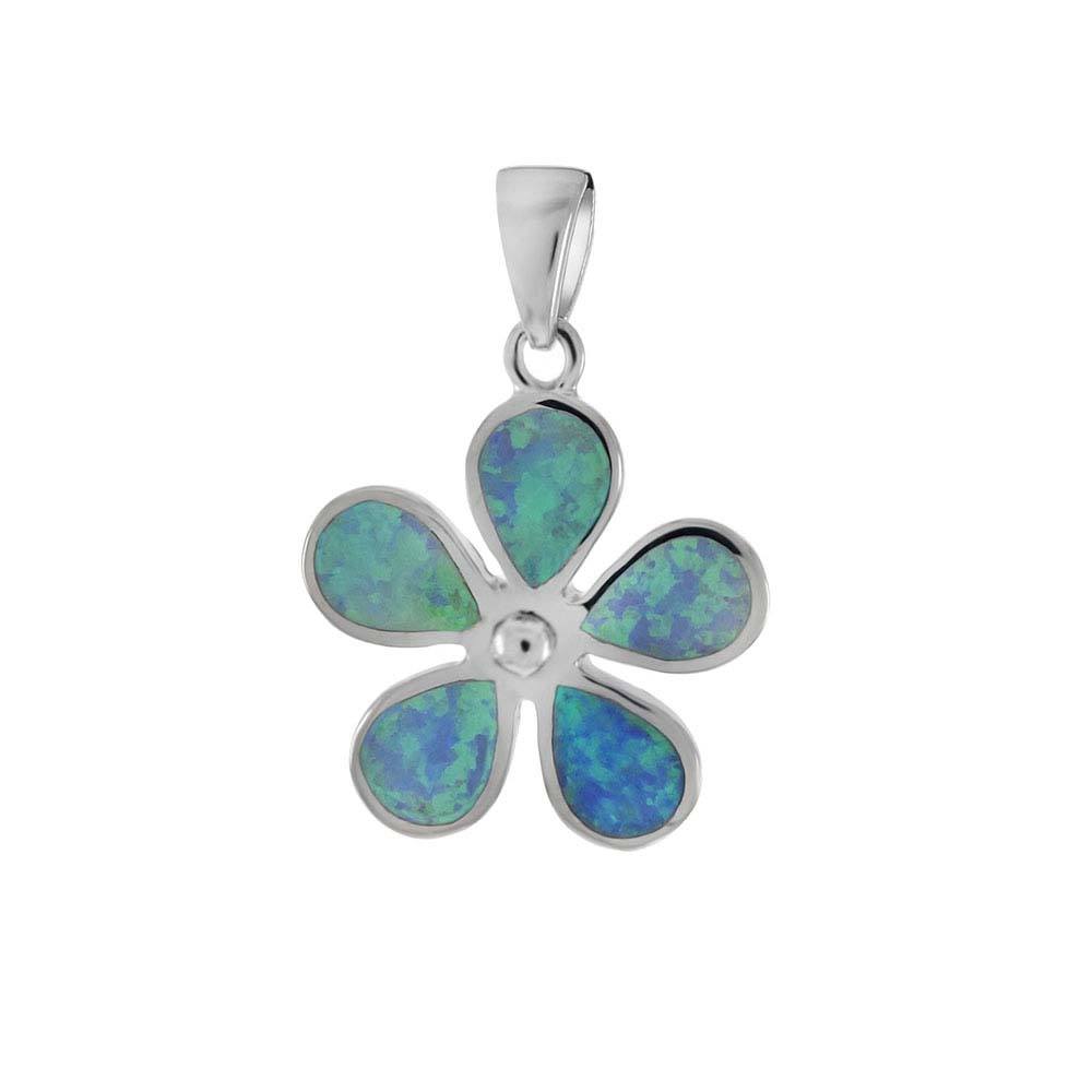 Sterling Silver Simulated Blue Opal Flower Shaped PendantAnd Length 1 inchAnd Diameter 18 mm